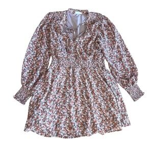 Altar'd State Floral Print Long Sleeve Smocked Mini Dress